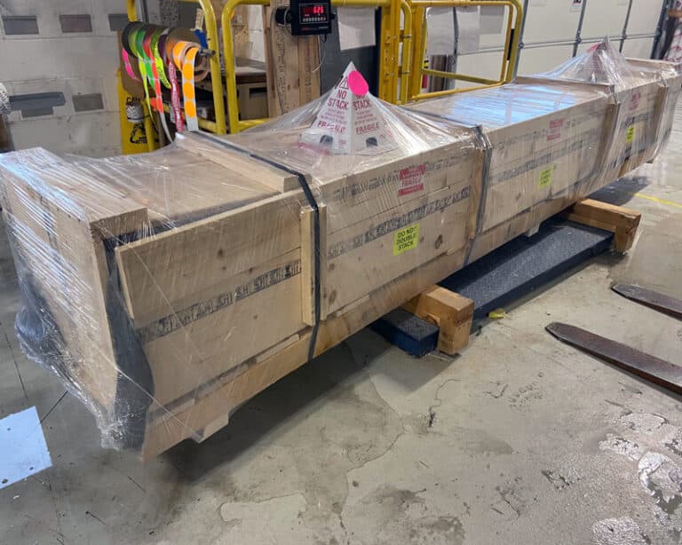 Completed Crate With "This Side Up" Stickers, No Stack Cones and Wrapped